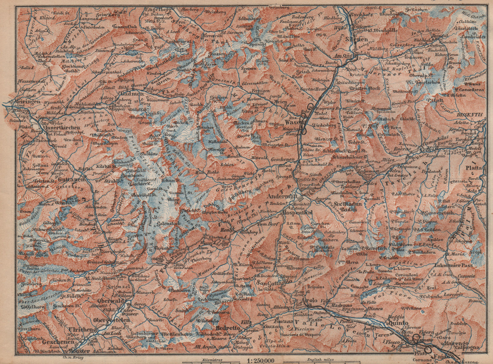 ST GOTTHARD area. Andermatt Engelberg Silenen Gadmen Ulrichen Disentis 1893 map